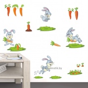 Наклейка "Зайчики с морковкой"