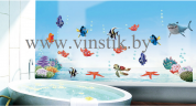 РАСПРОДАЖА!!!_Наклейка "Акула с рыбками". Набор декоративных наклеек в ванную комнату