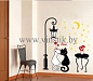 Наклейка "Котята с фонарем и столиком, жёлтые звёзды L"