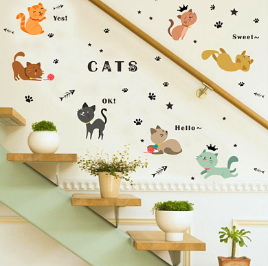Наклейка "Милые кошки и коты". Наклейки на стену кошки купить в интернет магазине недорого с доставкой