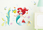 Наклейка "Русалочка Ариэль и рыбка Флаундер". Наклейки для ванной детские